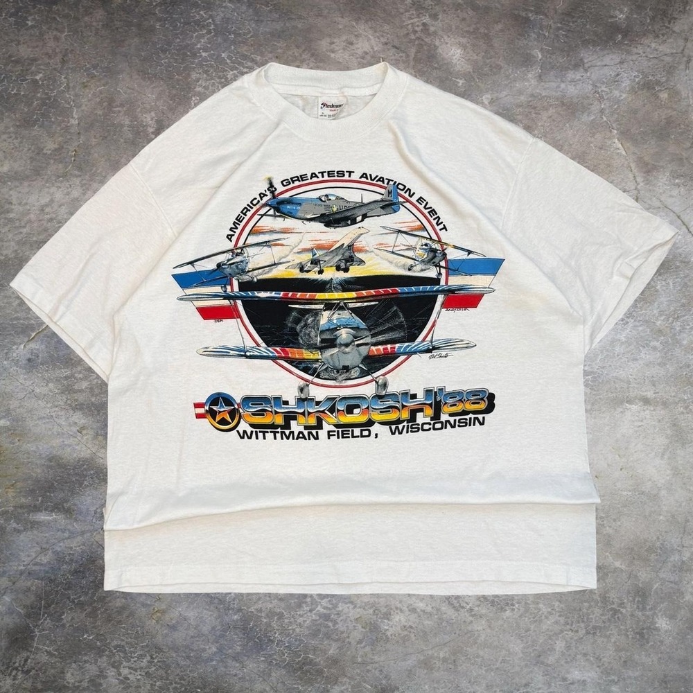 Vintage Americas Greatest Aviation Event OshKosh 88' Graphic Tee Mens XL USA 80s